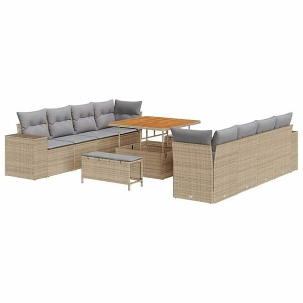 Maison Exclusive - Beige ja vaaleanharmaa polyrottinkinen puutarhakalustesarja