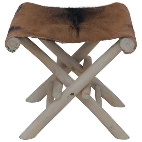 Maison Exclusive - Fällbar pall i getskinn och massiv teakträ