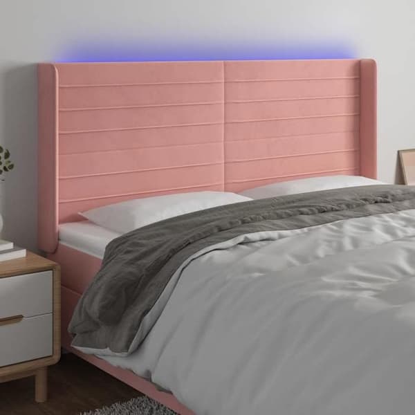 Maison Exclusive - LED-päätyruutu Vaaleanpunainen 203x16x118/128 cm Sametti Ros