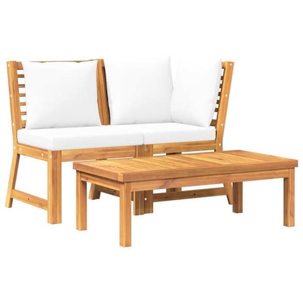 Maison Exclusive - Havegruppe 3 stk med cremefarvede puder i solid akacietræ