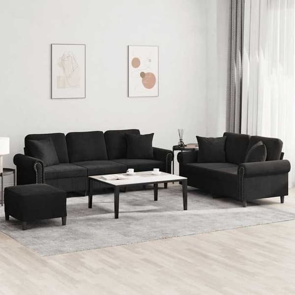 Maison Exclusive - 3 kpl:n sohvasetti mustilla samettityynyillä