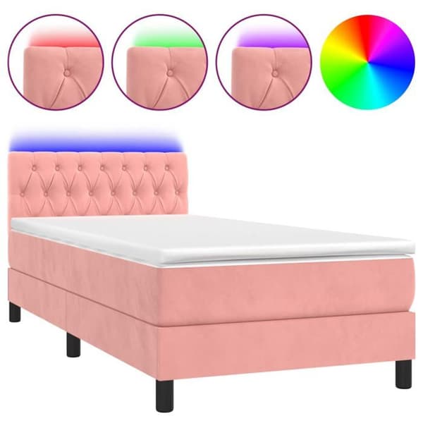 Maison Exclusive - Sengeramme med lameller og madras samt rosa LED 90x190 cm