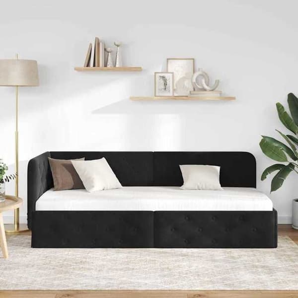 Maison Exclusive - Musta kulmasänky 80 x 200 cm Sametti