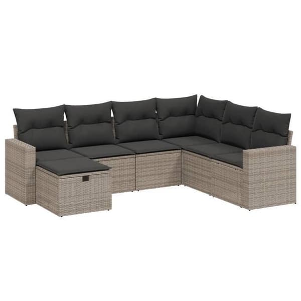 Maison Exclusive - Trädgårdsmöbler med kuddar 7 delar grå flätad resin
