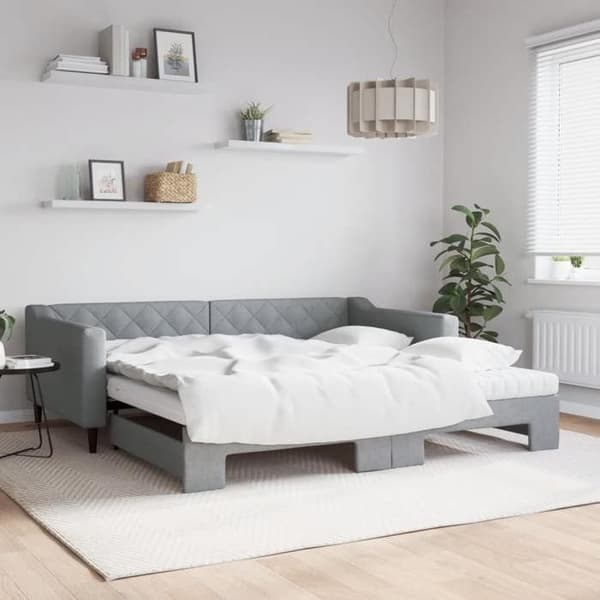 Maison Exclusive - Senge med sovesofa og lys grå madras 100x200 cm stof
