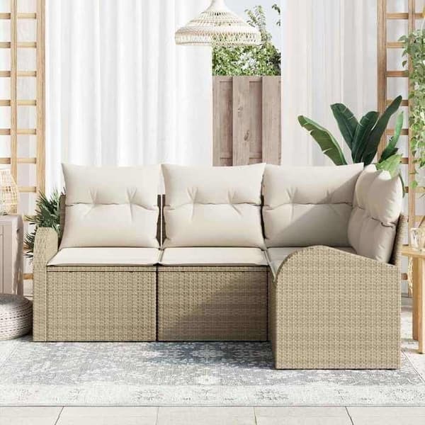 Trädgårdsmöbler - MAISON EXCLUSIVE - Modulär - Beige och vit - Flätad polyrotin - Stålram, polyesterkuddar Beige och vit