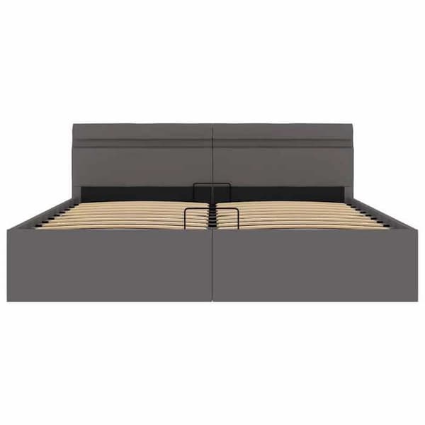 Sengestel - EKSKLUSIV HUS - Hydraulisk - 160x200 cm - Grå kunstlæder - Opbevaringskasse & LED Grå (similskinn)