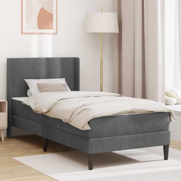 Sengestel med madras - EKSKLUSIV HUS - Velour - 90 x 190 cm - Mørkegrå - Pocketfjedre Mörkgrå
