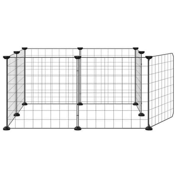 Maison Exclusive - Kæledyrbur med 8 paneler og dør, sort, 70 x 70 x 35 cm, stål