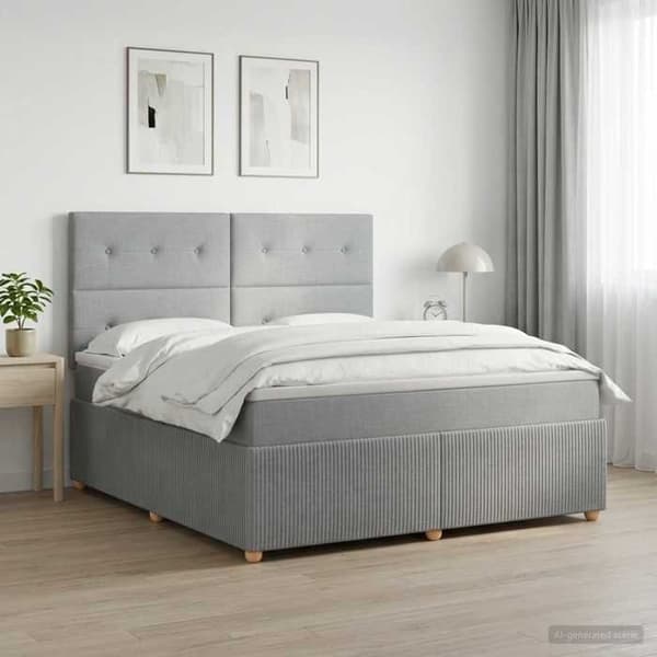 Sengestel med madras - EKSKLUSIV HUS - Boxspring seng med LED - 140 x 200 cm - Lys grå - Stof Ljusgrått