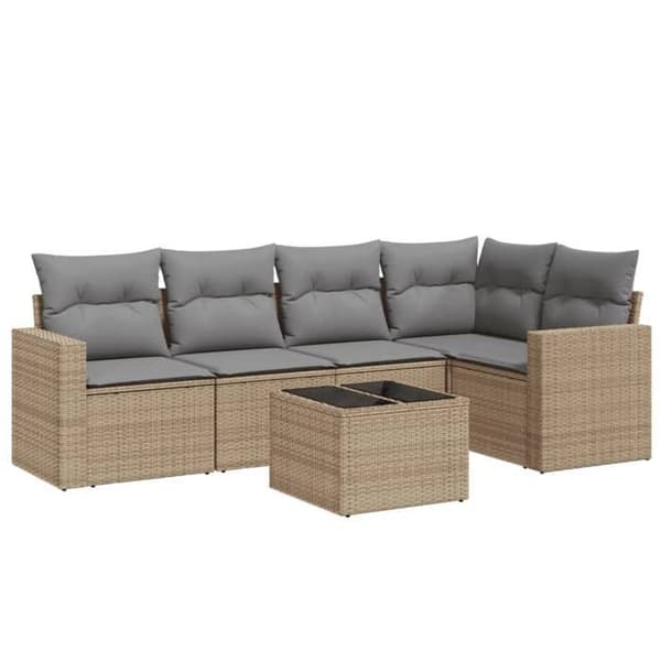 Maison Exclusive - Trädgårdsmöbler med kuddar 6 delar beige flätad resin