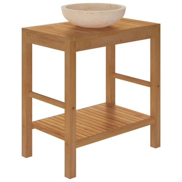 Maison Exclusive - Solid teak toalett skåp med marmor tvättställ i krämfärg Grädde