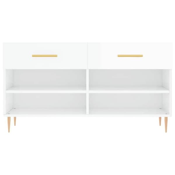 Maison Exclusive - Hvid glans sko bænk 102x35x55 cm ingeniørtræ