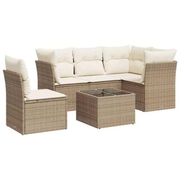 Maison Exclusive - Trädgårdsmöbler med kuddar 6 delar beige flätad resin beige