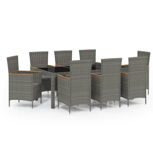 Maison Exclusive - Utomhusmatgrupp 9 delar med kuddar i flätad resin Grå
