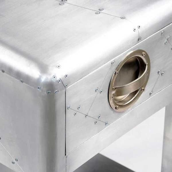 Sidebord - Maison Exclusive - Grå - 1 skuffe med bomuldsfor - Polerede aluminiumspaneler