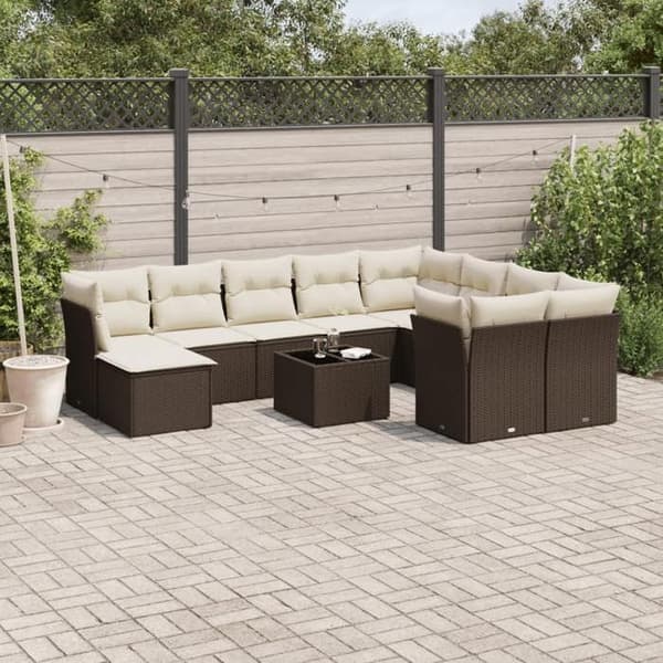Maison Exclusive - Trädgårdsmöbler och kuddar 11 delar brun flätad resin brun