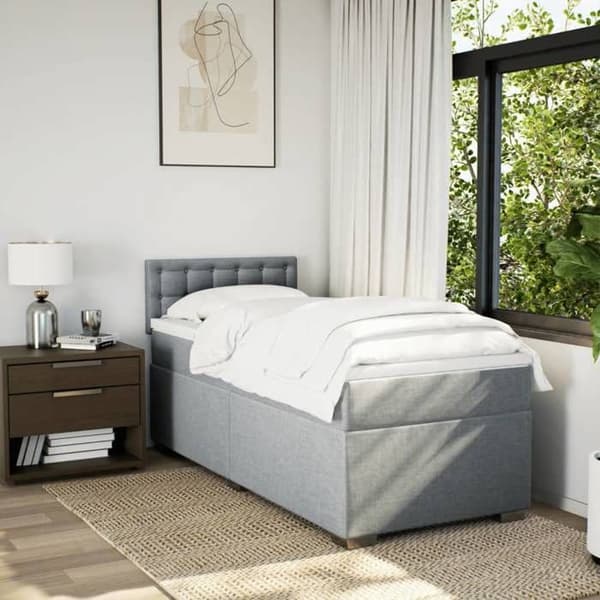 Maison Exclusive - Seng med lameller og madras Grå lys 100x200cm Stof