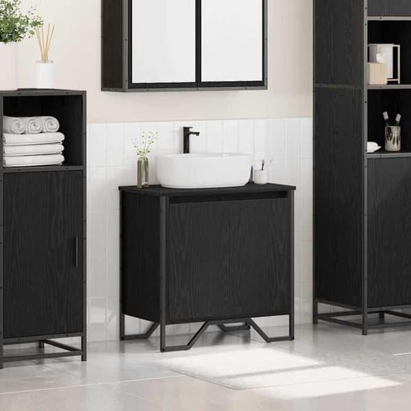 Badeværelsesmøbel - EKSKLUSIV HUS - 60 x 35 x 60 cm - Sort - Ingeniørtræ - Rummelig opbevaring Svart