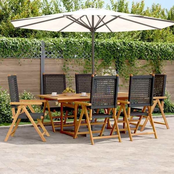 Maison Exclusive - 7 dele have spisebord sæt i sort rattan og massivt træ