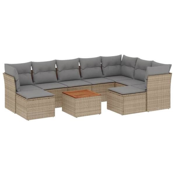 Maison Exclusive - Trädgårdsmöbler med kuddar 10 delar beige flätad resin