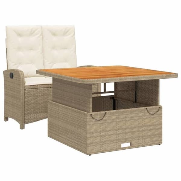 Maison Exclusive - Trädgårdsset med matbord och 2 st kuddar i beige polyrotting