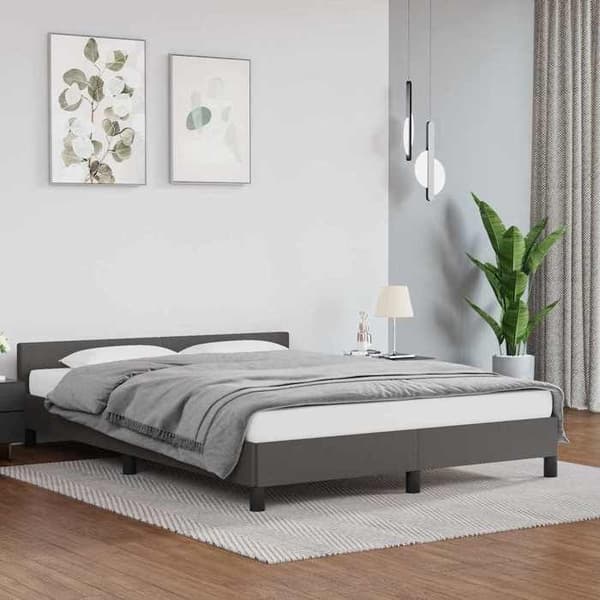 Sengestel - EKSKLUSIV HUS - 140 x 200 cm - Grå kunstlæder - Lamelseng - Hovedgærde inkluderet Grå
