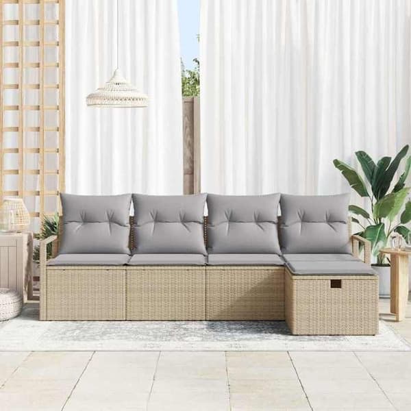 Trädgårdsmöbler - EXKLUSIVT HUS - Set 5 delar - Beige - Modulär - Inbyggd förvaring beige