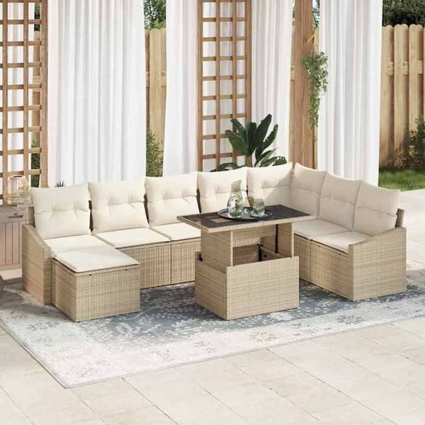 Maison Exclusive - 9-delars soffgrupp i beige och krämfärgad polyrotting Beige och kräm