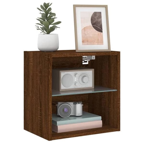 Maison Exclusive - Väggmonterade sängbord med LED-lampor 2 st ekbrun Brun ek