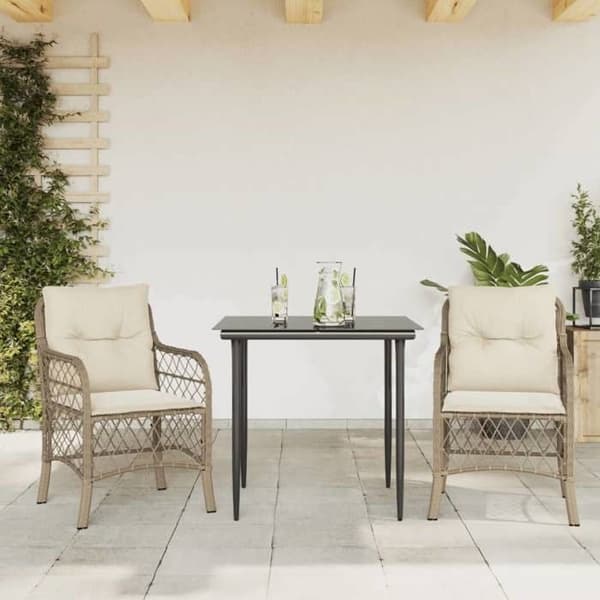 Ensemble bistro - MAISON EXCLUSIVE - Sæt med 3 dele - Beige - Vævet harpik - Tempereret glasplade beige