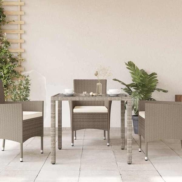 Maison Exclusive - Trädgårdsbord med ljust grått glas och flätad resin Ljusgrått
