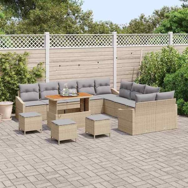 Maison Exclusive - 13 osan beige polyrottinkinen puutarhakalustesetti