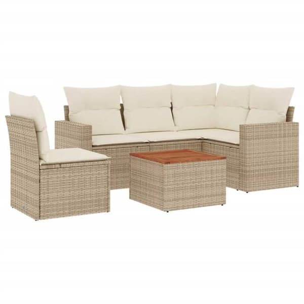 Maison Exclusive - Trädgårdsmöbler med kuddar 6 delar beige flätad resin