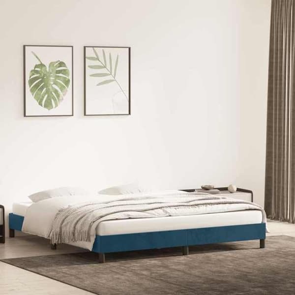 Sengestel - EKSKLUSIV HUS - 200x210 cm - Mørkeblå velour - Lamelseng - Robuste ben Mörkblå