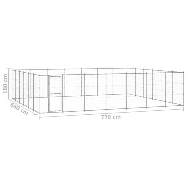 Utomhuskennel - Exklusivt hus - Galvaniserat stål - 770 x 660 x 180 cm - Låsbart dörr Silver