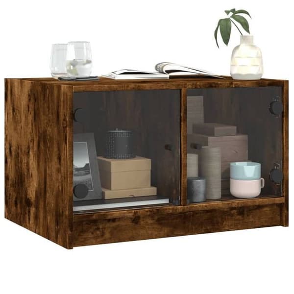 Bord - EKSKLUSIV HUS - 68x50x42 cm - Røget eg - Glasdøre - Stort opbevaring Rökt ek