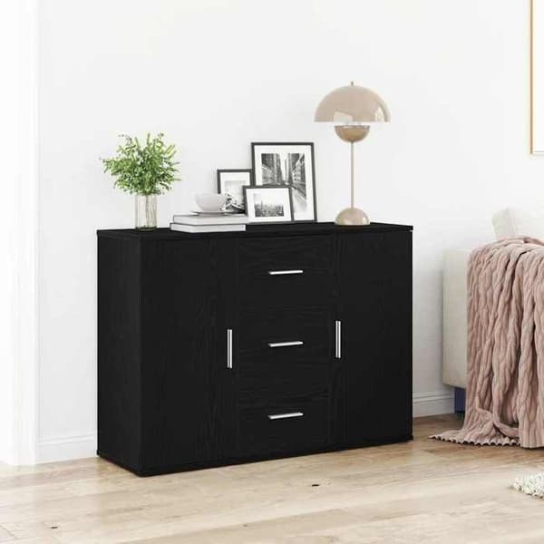 Maison Exclusive - Buffet i sort egetræ 91x29,5x65 cm i ingeniørtræ