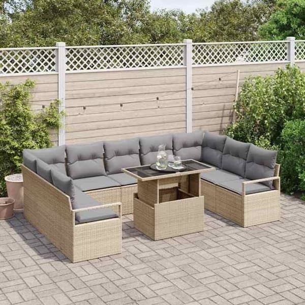 Trädgårdsmöbelset - EXKLUSIV HEM - 10 delar modulär - poly rattan - pulverlackerad stålram - beige