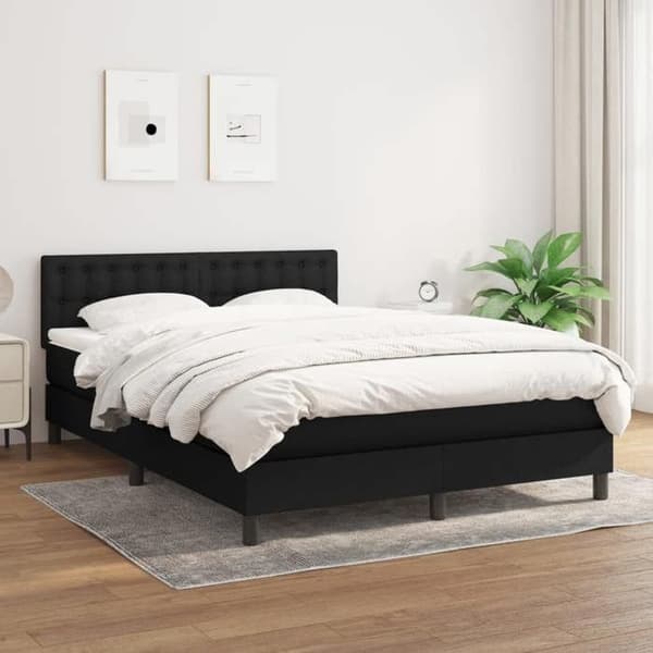 Seng med madras - Eksklusivt Hus - 140x190 cm - Justerbar hovedgærde - Sort - Polyester stof