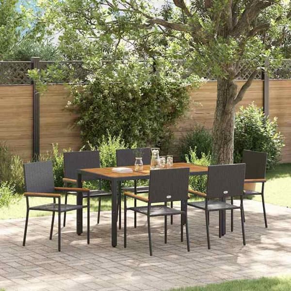 Maison Exclusive - 7 pc have spisebordssæt i sort polyrotin Svart
