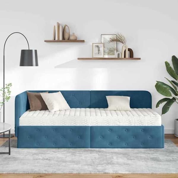 Maison Exclusive - Blå hörnsängram 80 x 200 cm Sammet