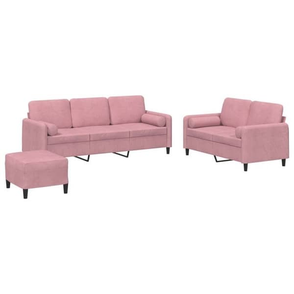 Maison Exclusive - 3-delars soffgrupp med rosa sammetkuddar