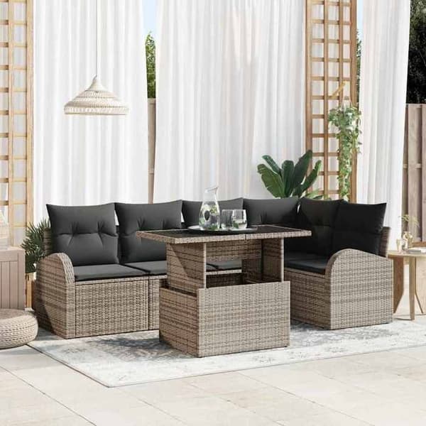 Maison Exclusive - 6-delars trädgårdsoff-set 5-sits Grå Grå