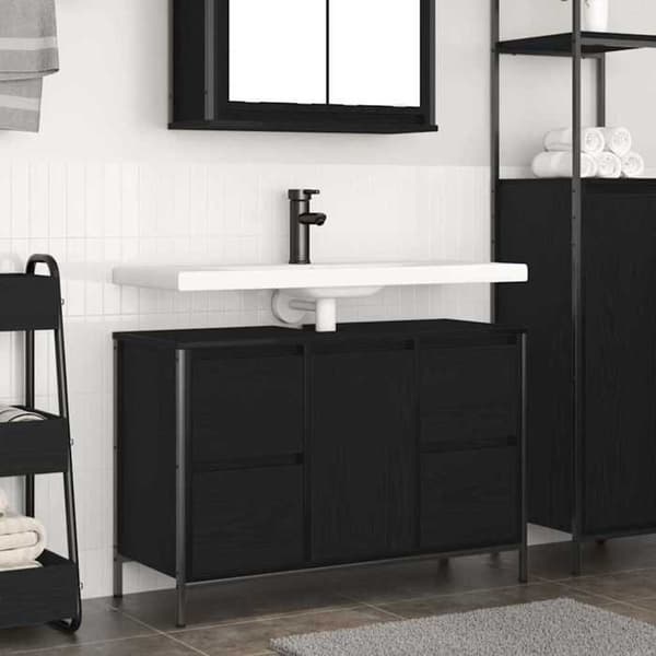 Maison Exclusive - Møbel under vask med skuffer i sort eg 90x34,5x60 cm