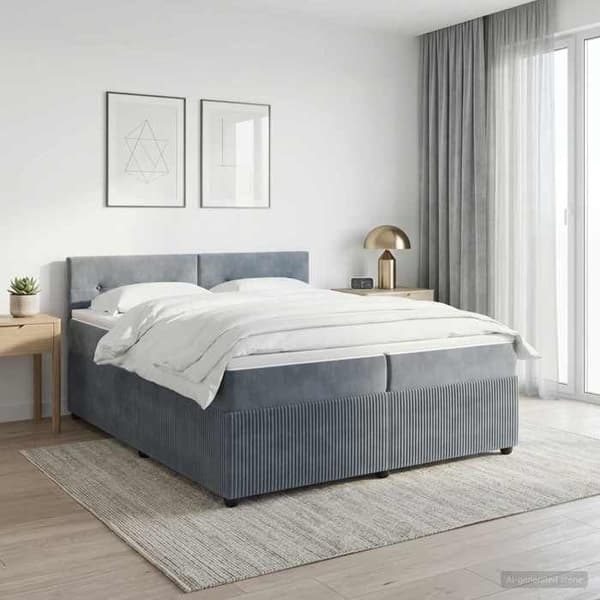Lys boxspring - MAISON EXCLUSIVE - 200 x 200 cm - Mørkegrå velour - Justerbar hovedgærde - Medium fast madras Mörkgrå