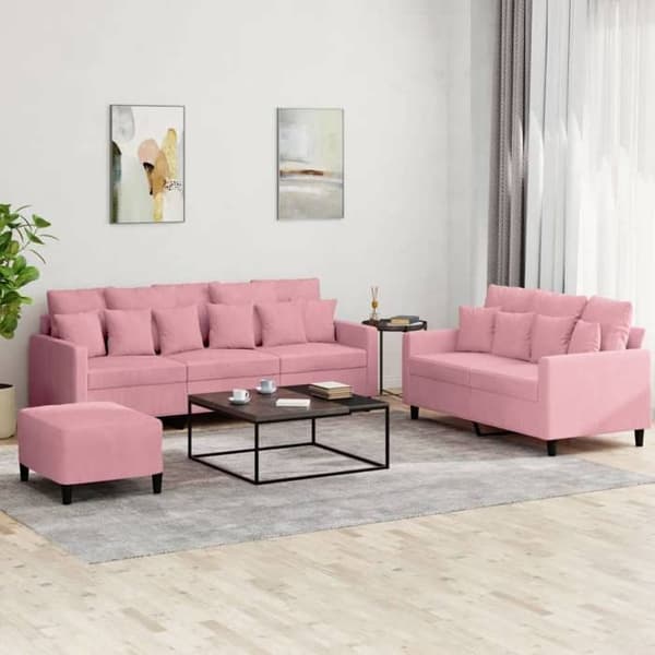 Maison Exclusive - 3-delars soffgrupp med kuddar i rosa sammet