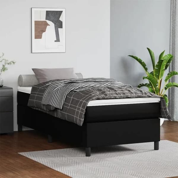 Sengestel - EKSKLUSIV HUS - 100x200 cm - Syntetisk læder sort - Lamelseng - Robuste ben Svart