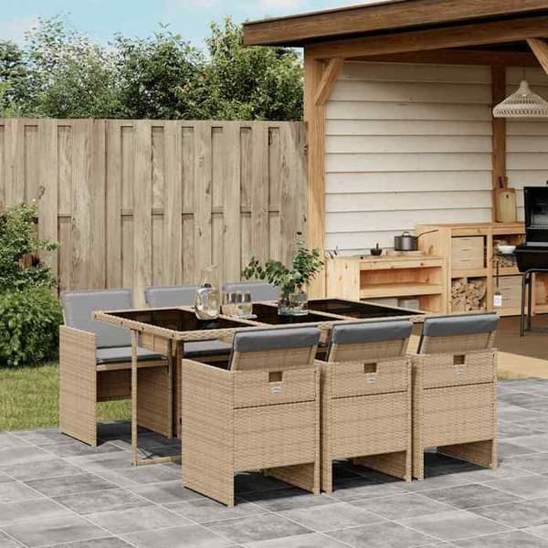 Maison Exclusive - Puutarhakalustesarja tyynyillä 7 kpl beige sekoitettu rottinki