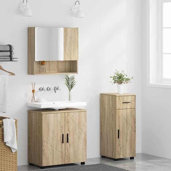 Maison Exclusive - Sæt af 3 pc badeværelsesmøbler Sonoma eg Sonoma ek